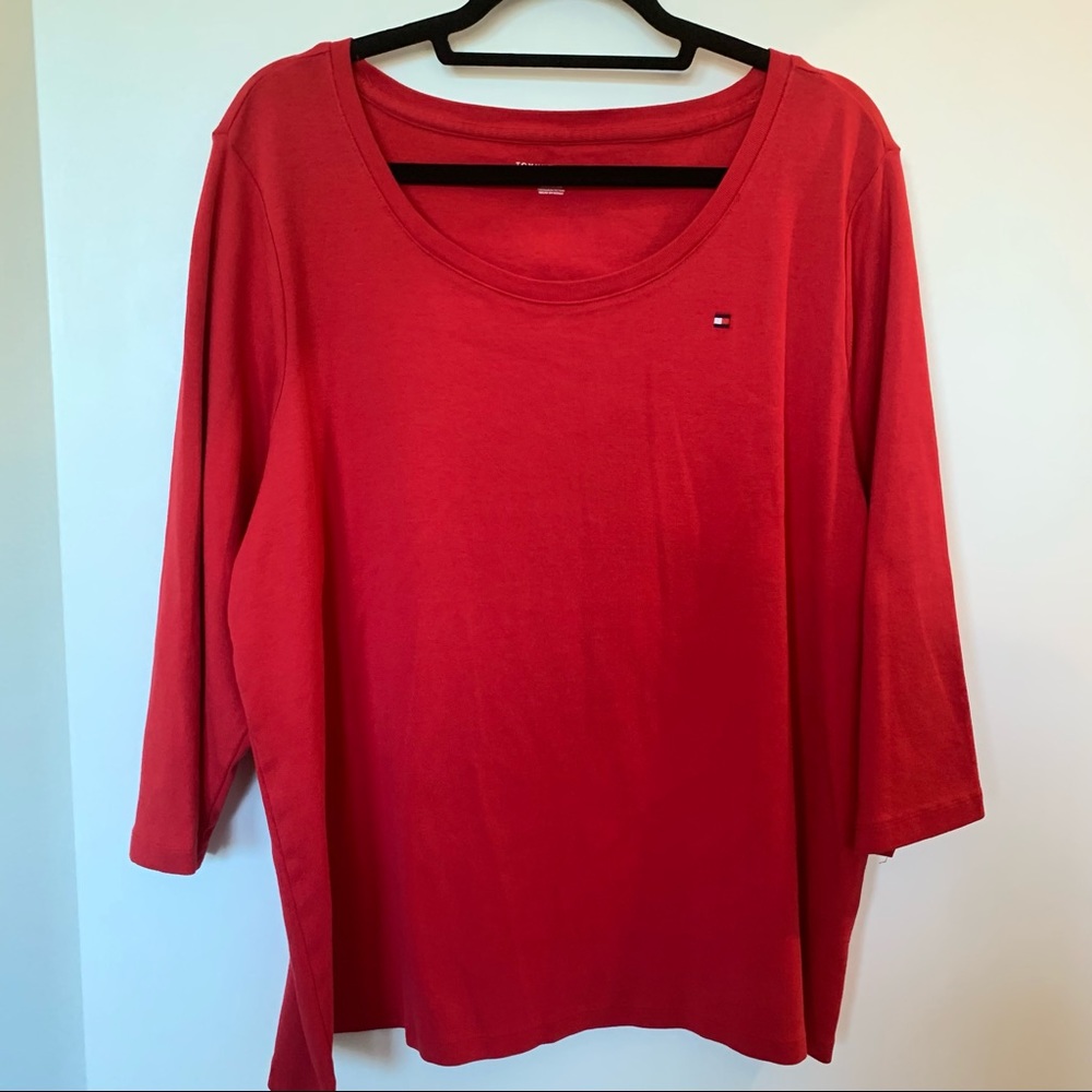 NWT Womens Plus Size Tommy Hilfiger Red Long Sleeve Tee 1X